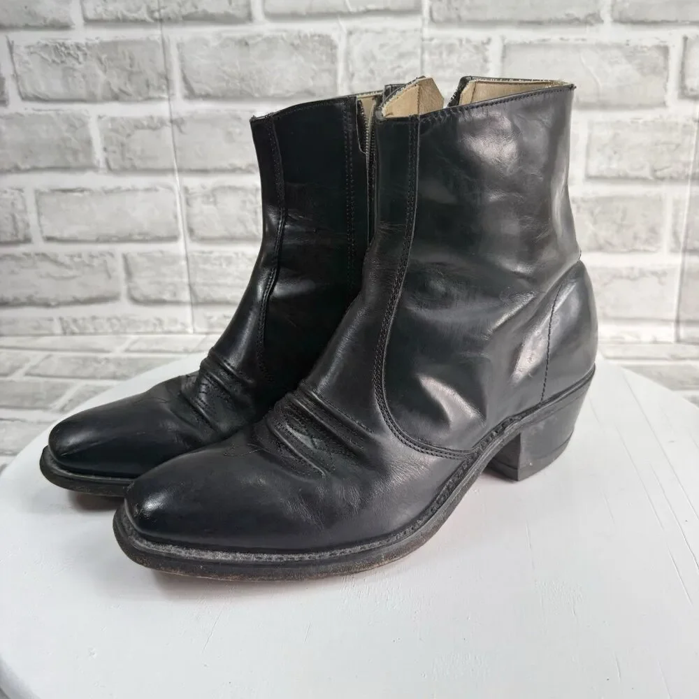 Hanover Vintage Men's 8 D/B Black Leather Ankle Zip Western Classic Boots